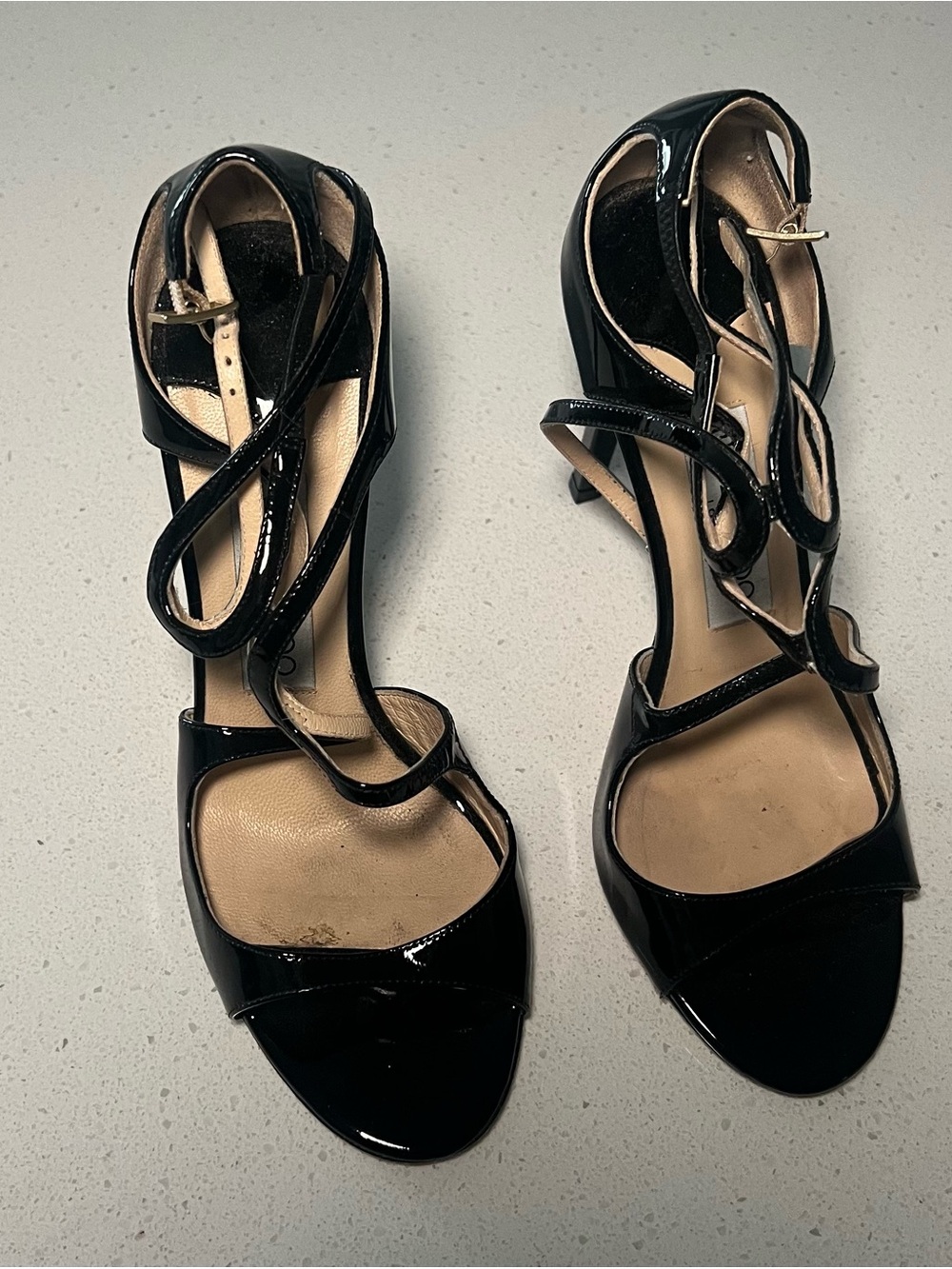 JIMMY CHOOSE Black Patent Strappy Women's Heels 36.5
